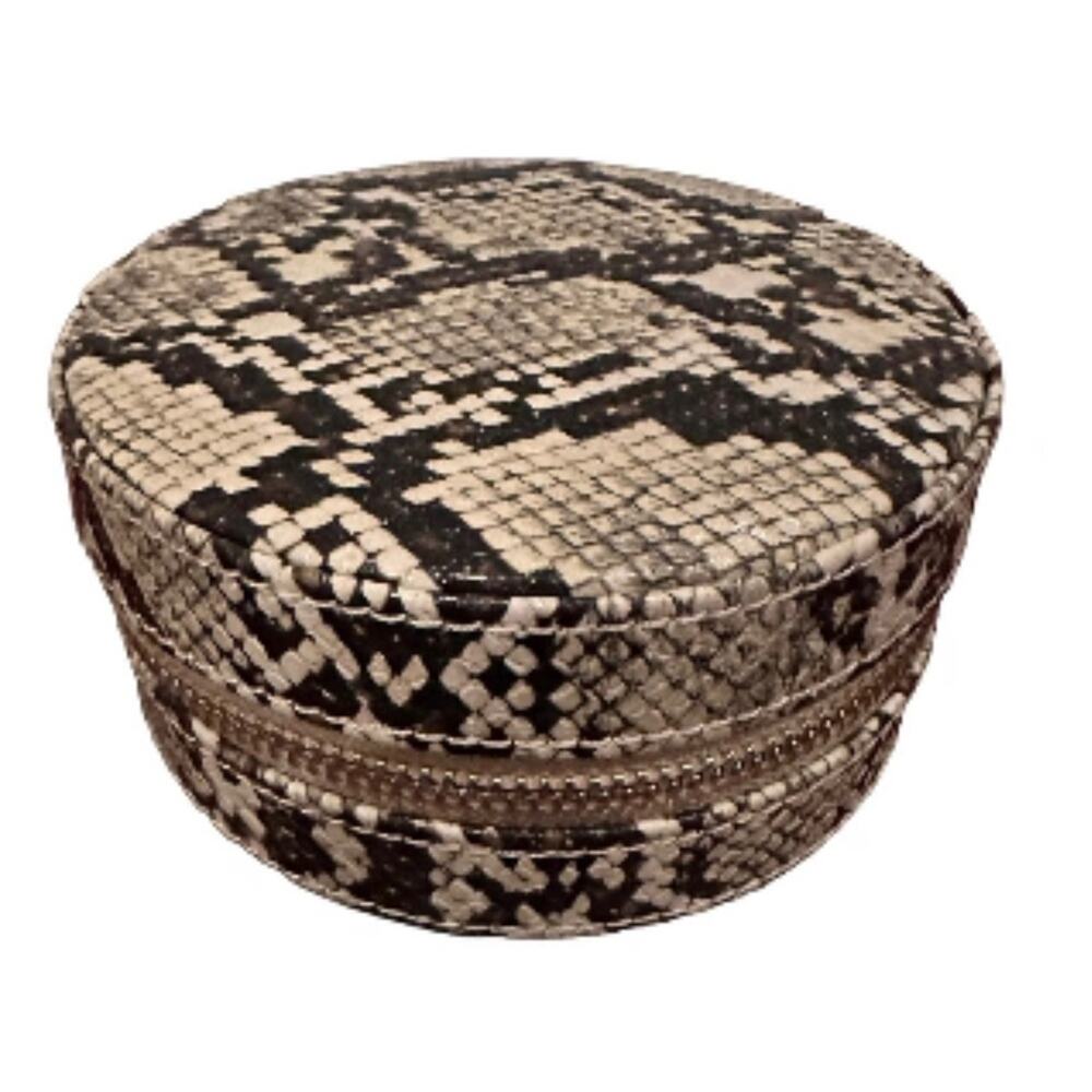 Wolf Designs Round Zip Faux Leather Animal Print Travel Jewelry Case NWT